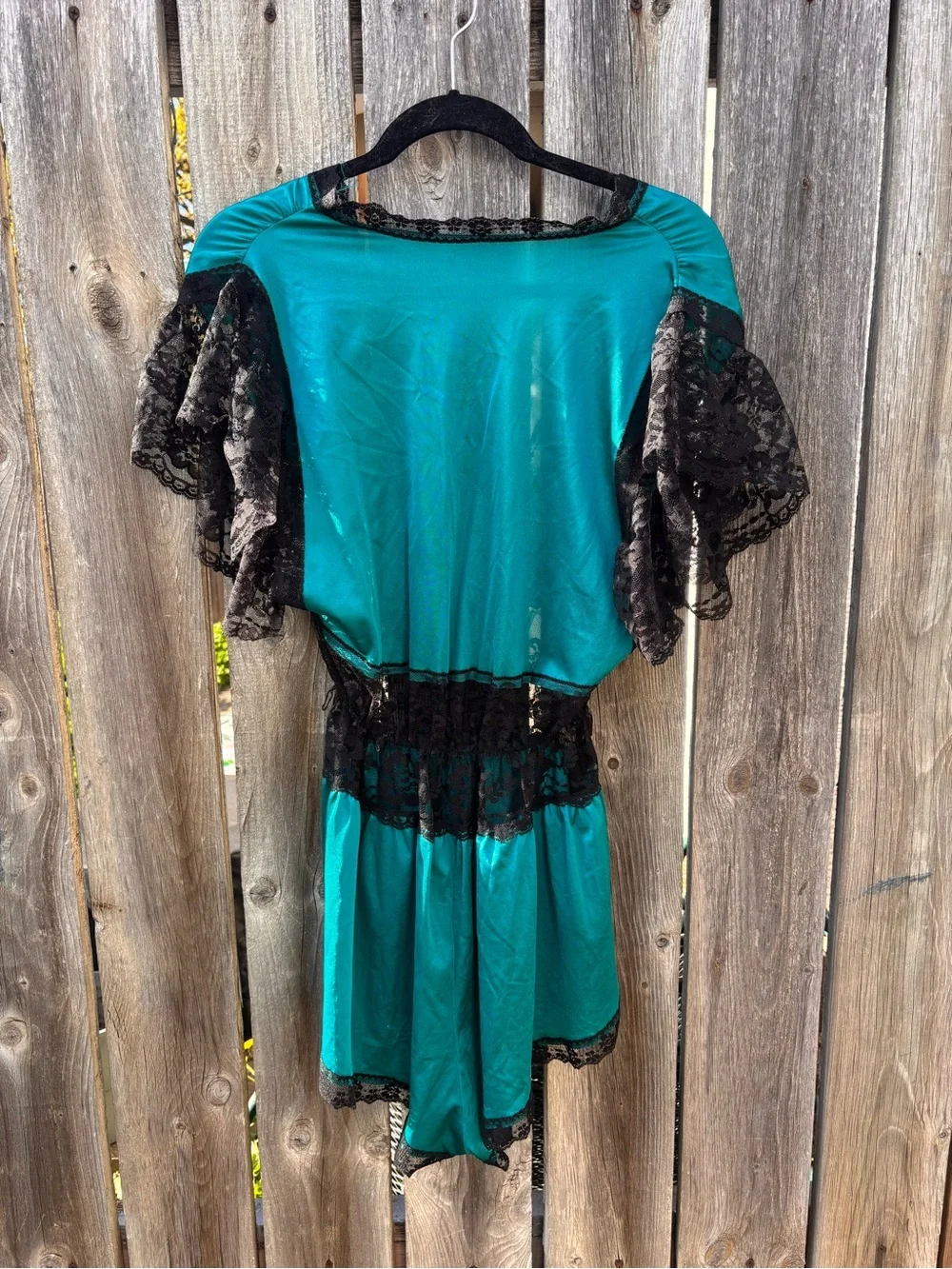 Vintage Women’s Lady Cameo Teal Satin & Black Lace Playsuit - Picture 4 of 6